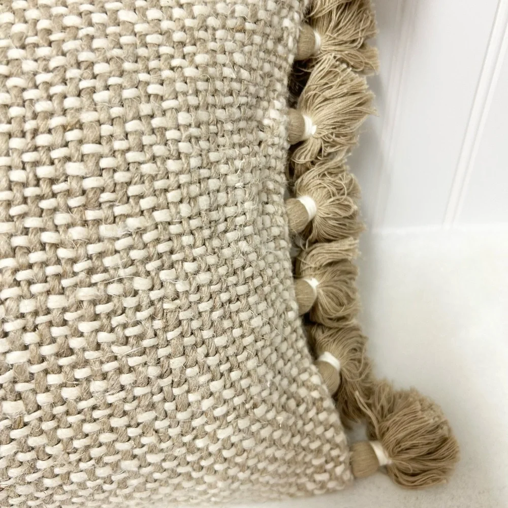 West Elm two-tone chunky linen tassels pillow